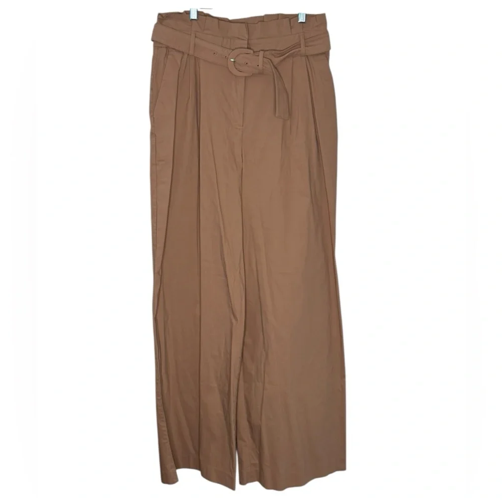 Express Super High-Waisted Belted Paper Bag Wide Leg Camel Pants Trousers 12R - Picture 2 of 6